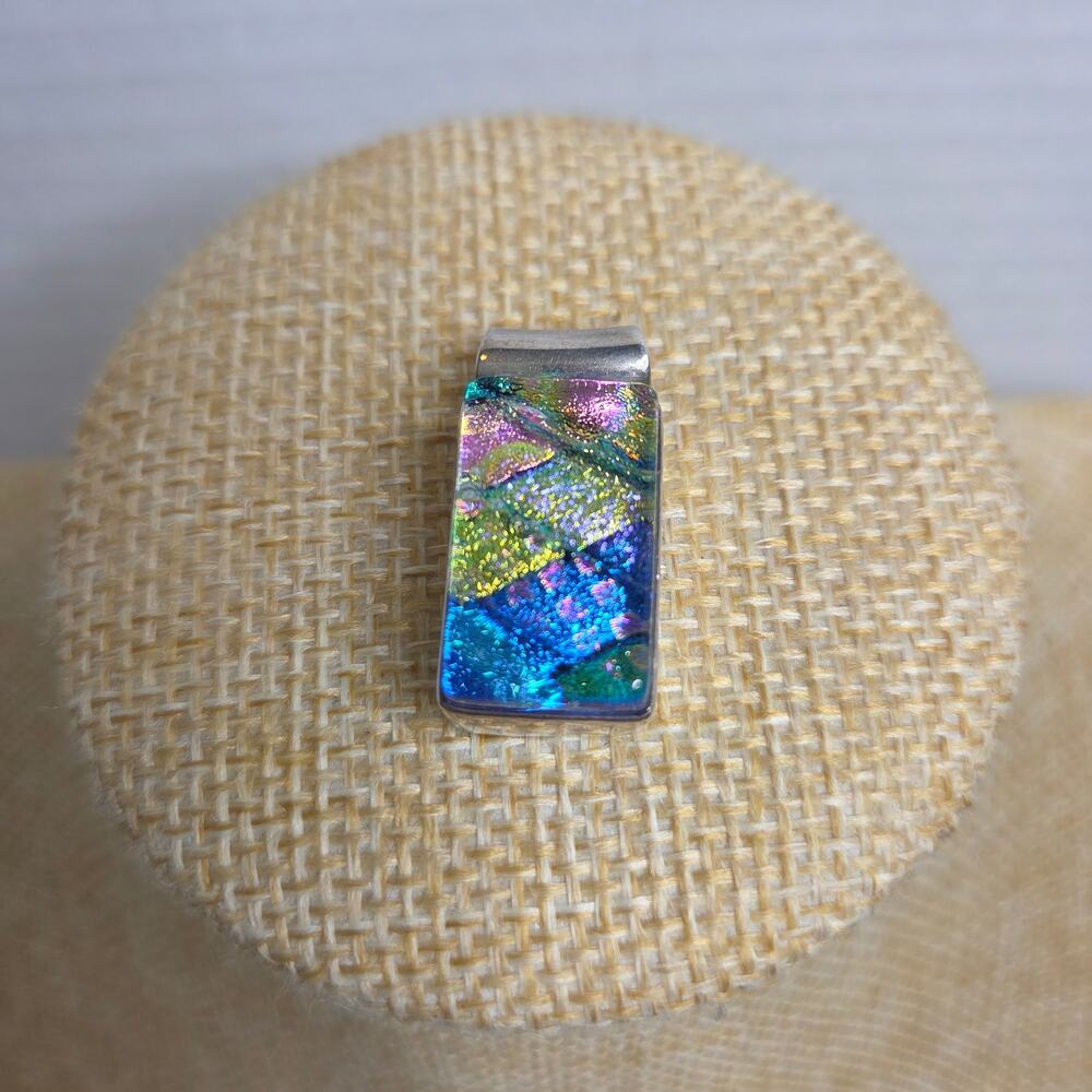 Vintage 2007 JC Sterling Silver Dichroic Art Glass Fused Pendant